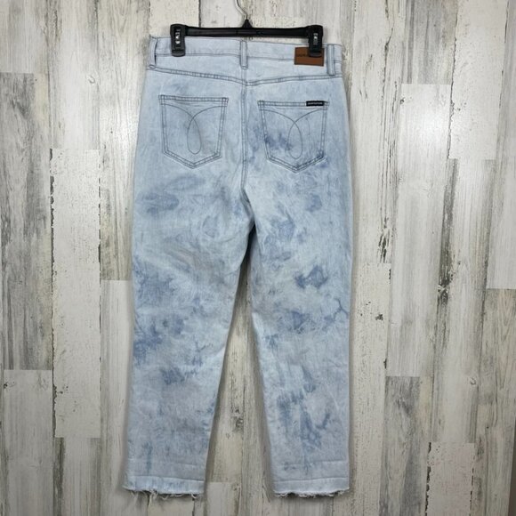 Calvin Klein High Rise Straight denim jeans bleached tie dye raw hem distressed - Picture 10 of 12